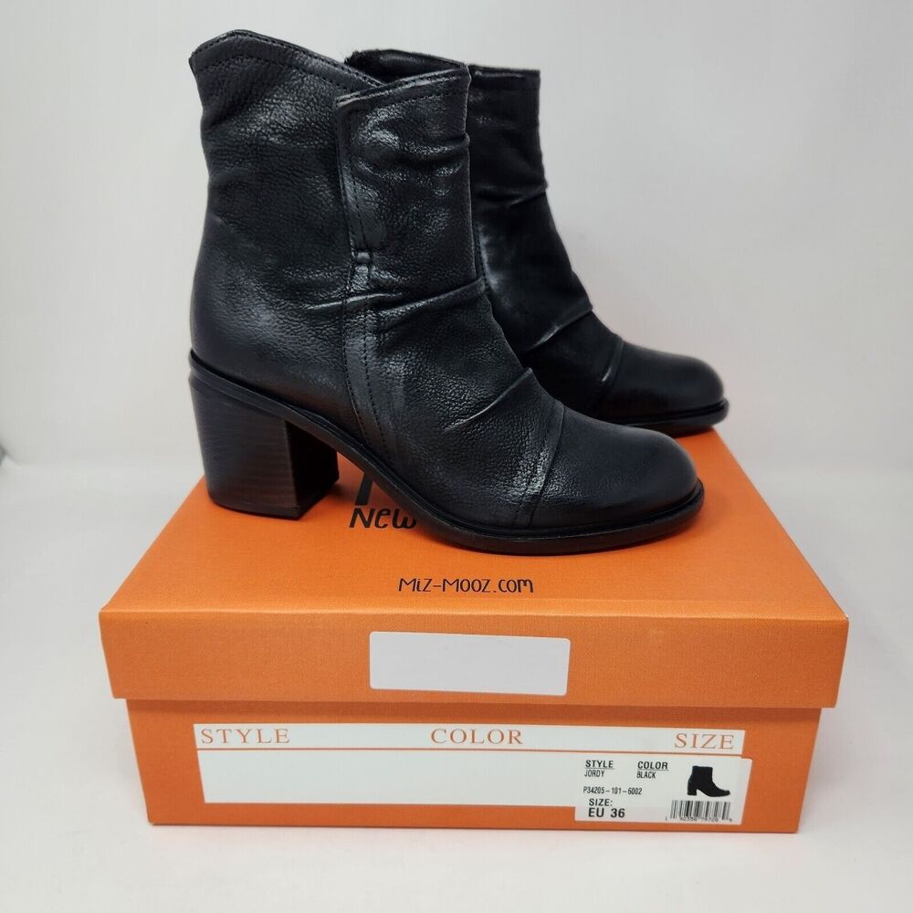 New Miz Mooz Womens Jordy Leather Heeled Boots Black Size EU 36 US 5.5-6 - Picture 2 of 4